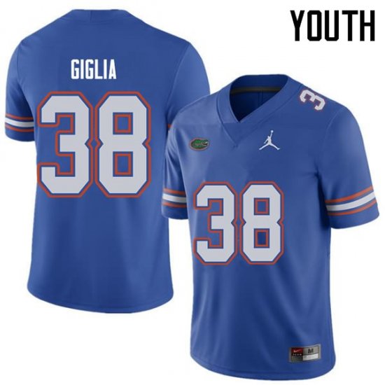 Youth Florida Gators #38 Anthony Giglia NCAA Jordan Brand Royal Authentic Stitched College Football Jersey VHB1662FC